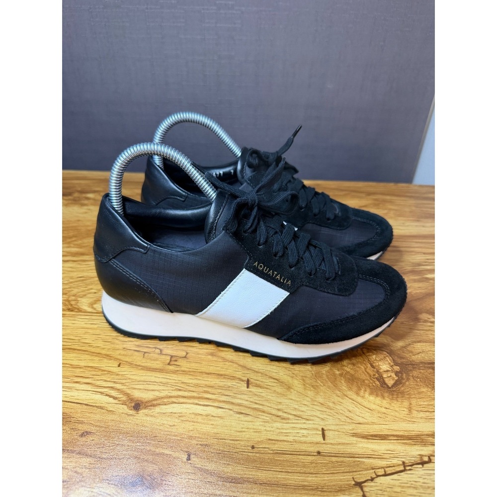 Aquatalia Women's Black Dylan Leather Suede Mixed Media Sneakers Size 7 NWOTS